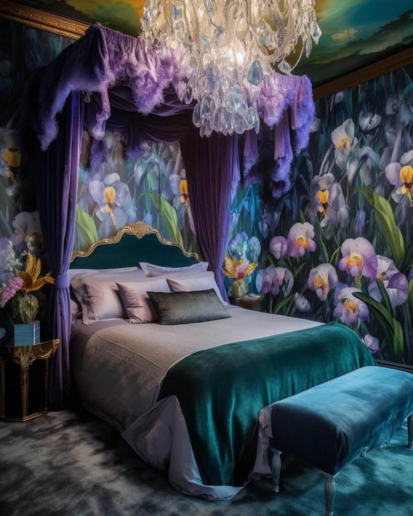 Floral-Inspired_Bedroom_with_Lavender_Wa_1