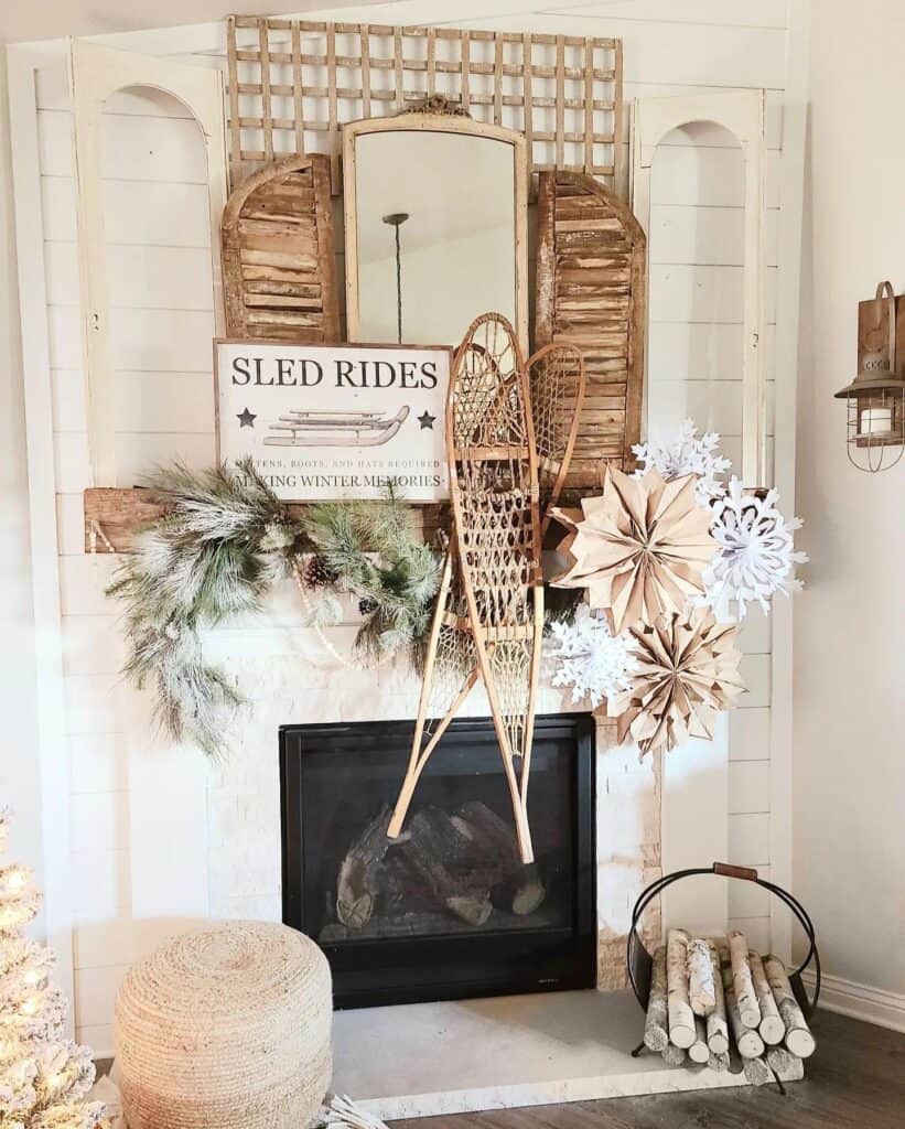 A_Rustic_Christmas_Mantel_Decorated_With_