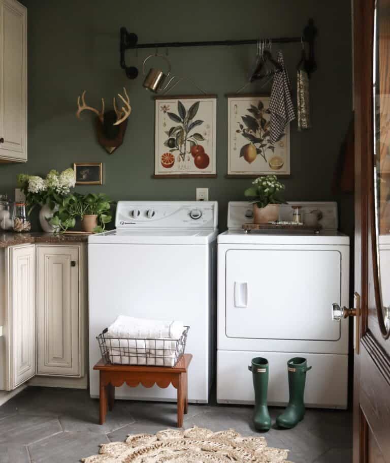 20 Farmhouse Laundry Room Ideas Wood Doors With Black Hardware Farmhouse Laundry Room Paint Colors 7000 768x911