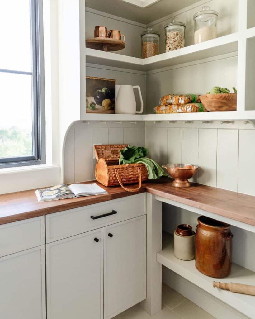 Stylish_Gray_Cabinets_With_Floating_Wood_1