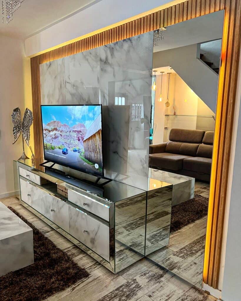 mirrored tv stand