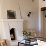 white stucco fireplace