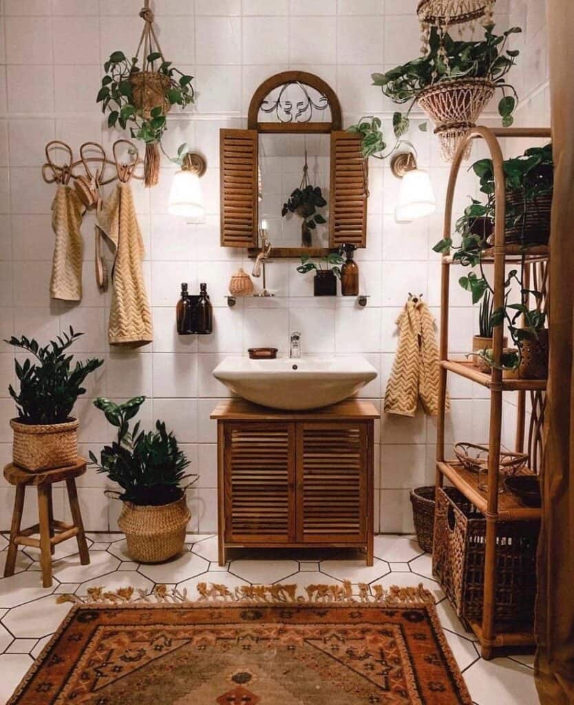 A_Boho-Inspired_Bathroom_With_White_Tile_