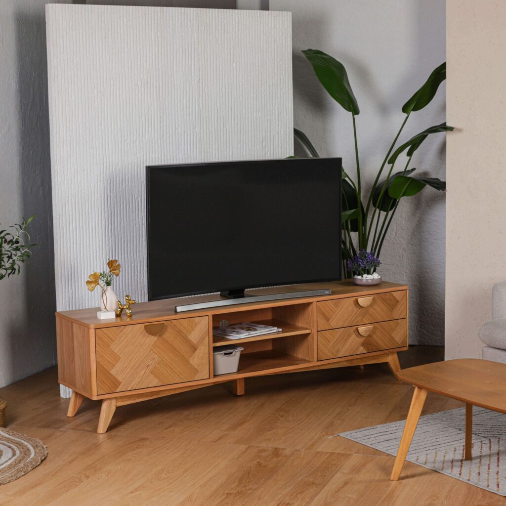 A_Modern_Wood_Chevron_TV_Stand_Against_a_3